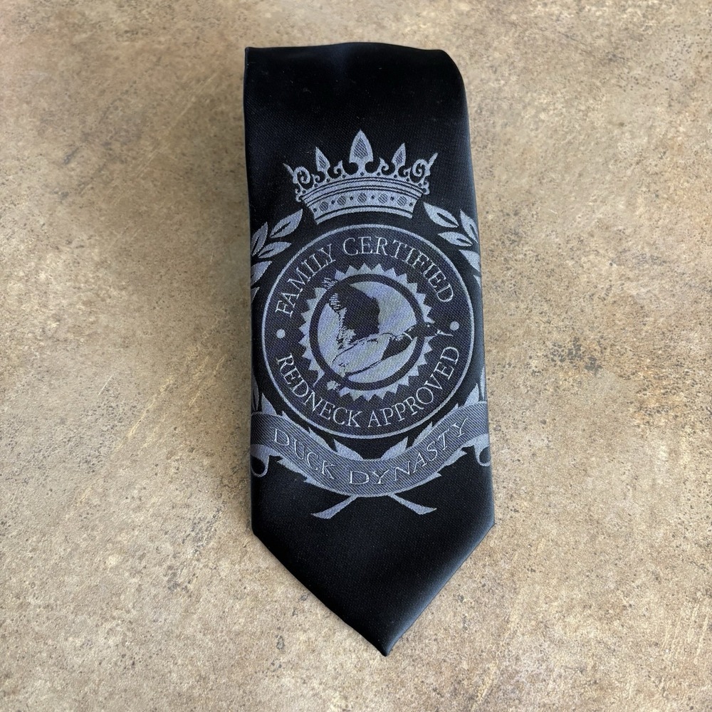 DUCK DYNASTY "Family Certified/Redneck Approved" Gray & Black Polyester Tie